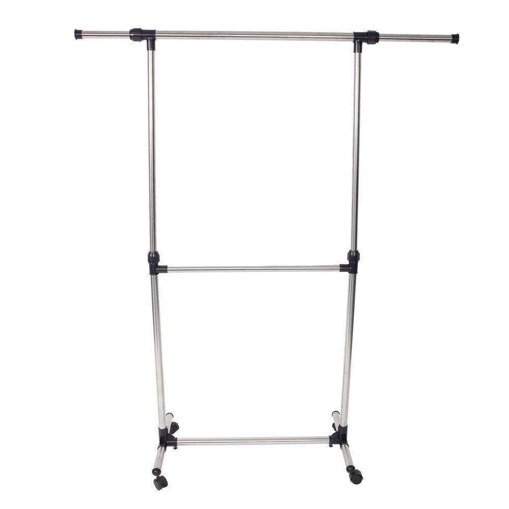 Single/Double Adjustable Portable Clothes Hanger Rolling Garment Rack Duty Rail - Picture 7 of 13