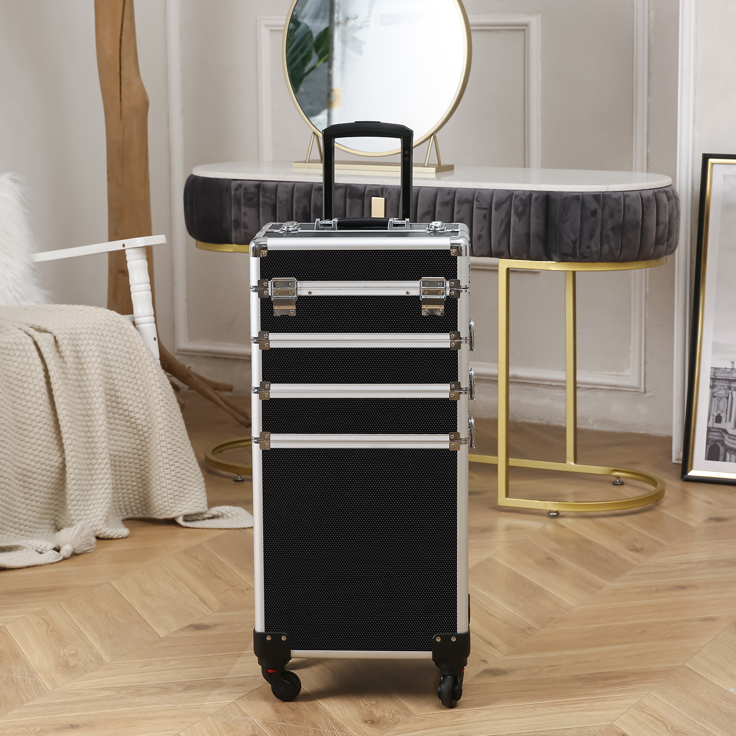 4 in 1 Rolling Aluminum Makeup Case Cosmetic Train Box Wheeled Storage Lockable - Picture 25 of 28
