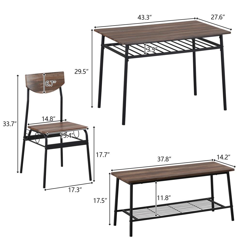6 Piece Dining Room Table Set For 6 Kitchen Tables 4 Chairs 1 Bench Storage Rack - Picture 15 of 19