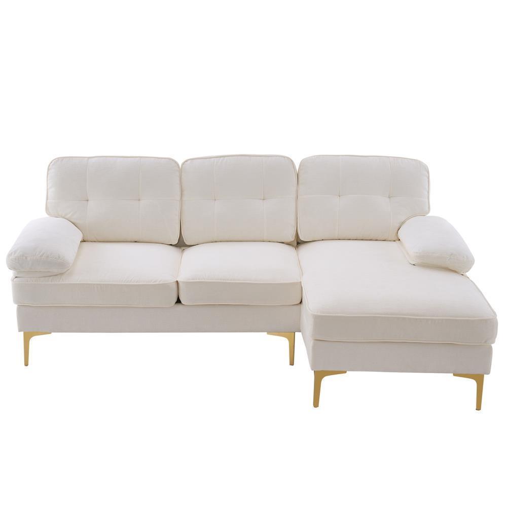 Sofa Set L Shape Sectional with Large Chaise and Gold Plated Legs Couch - Picture 29 of 31