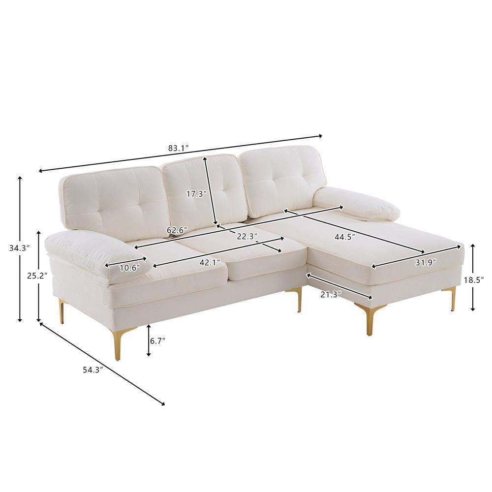 Sofa Set L Shape Sectional with Large Chaise and Gold Plated Legs Couch - Picture 28 of 31