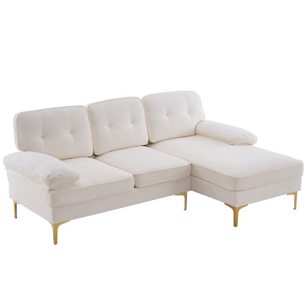 Sofa Set L Shape Sectional with Large Chaise and Gold Plated Legs Couch - Picture 26 of 31