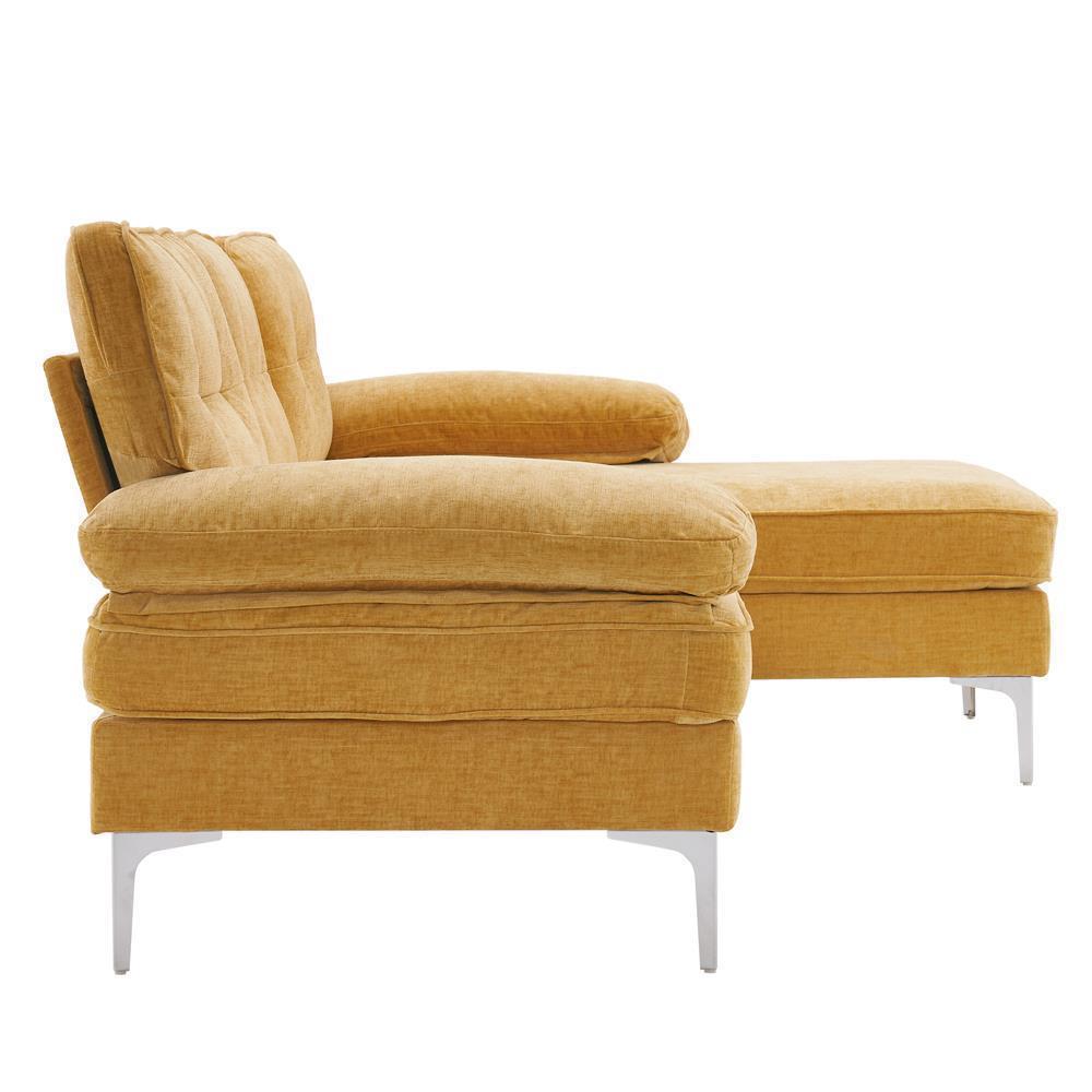 Sofa Set L Shape Sectional with Large Chaise and Gold Plated Legs Couch - Picture 23 of 31