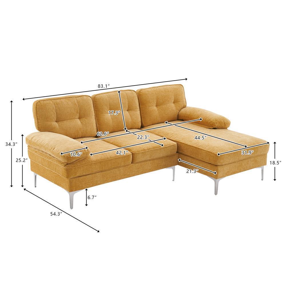 Sofa Set L Shape Sectional with Large Chaise and Gold Plated Legs Couch - Picture 22 of 31