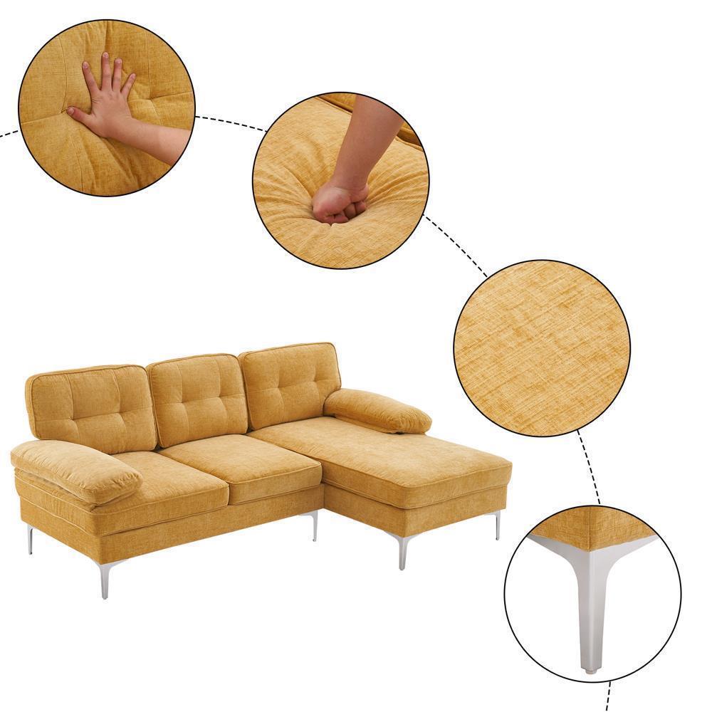 Sofa Set L Shape Sectional with Large Chaise and Gold Plated Legs Couch - Picture 21 of 31