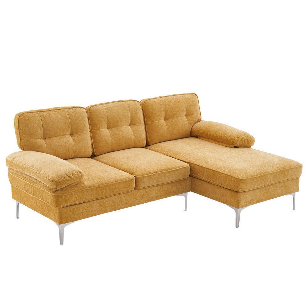 Sofa Set L Shape Sectional with Large Chaise and Gold Plated Legs Couch - Picture 19 of 31