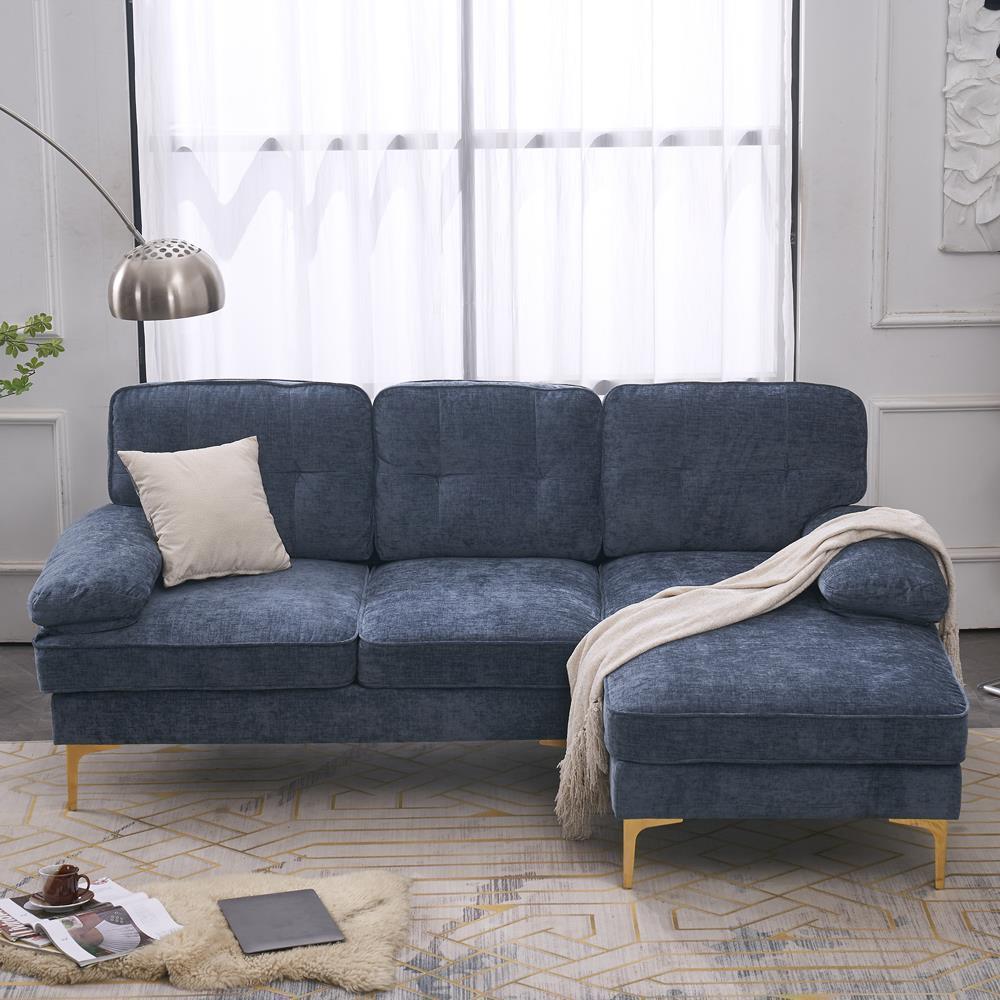 Sofa Set L Shape Sectional with Large Chaise and Gold Plated Legs Couch - Picture 18 of 31