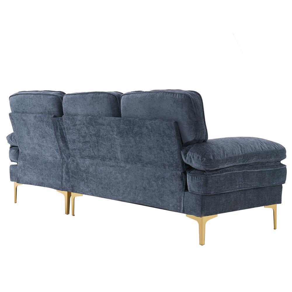 Sofa Set L Shape Sectional with Large Chaise and Gold Plated Legs Couch - Picture 17 of 31