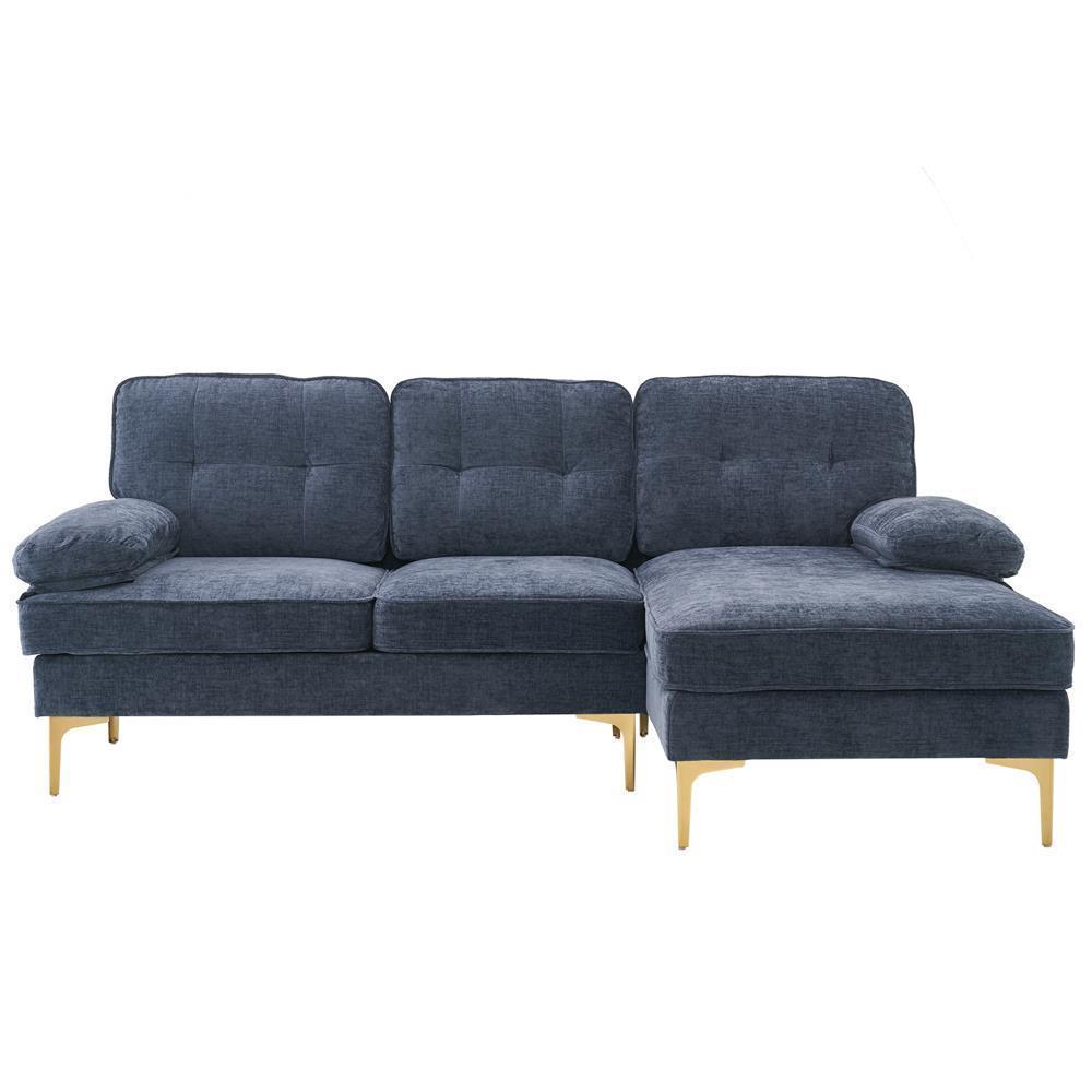 Sofa Set L Shape Sectional with Large Chaise and Gold Plated Legs Couch - Picture 16 of 31