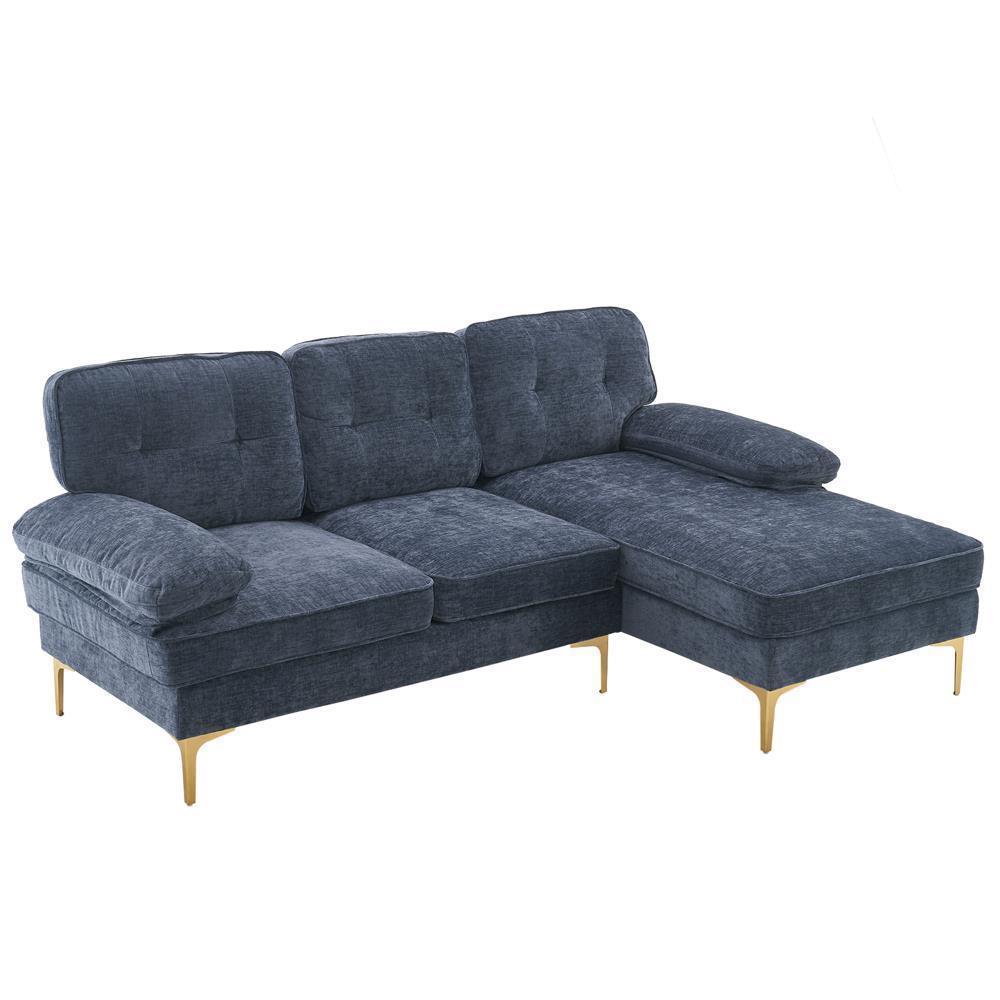 Sofa Set L Shape Sectional with Large Chaise and Gold Plated Legs Couch - Picture 13 of 31
