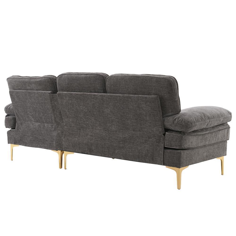 Sofa Set L Shape Sectional with Large Chaise and Gold Plated Legs Couch - Picture 10 of 31