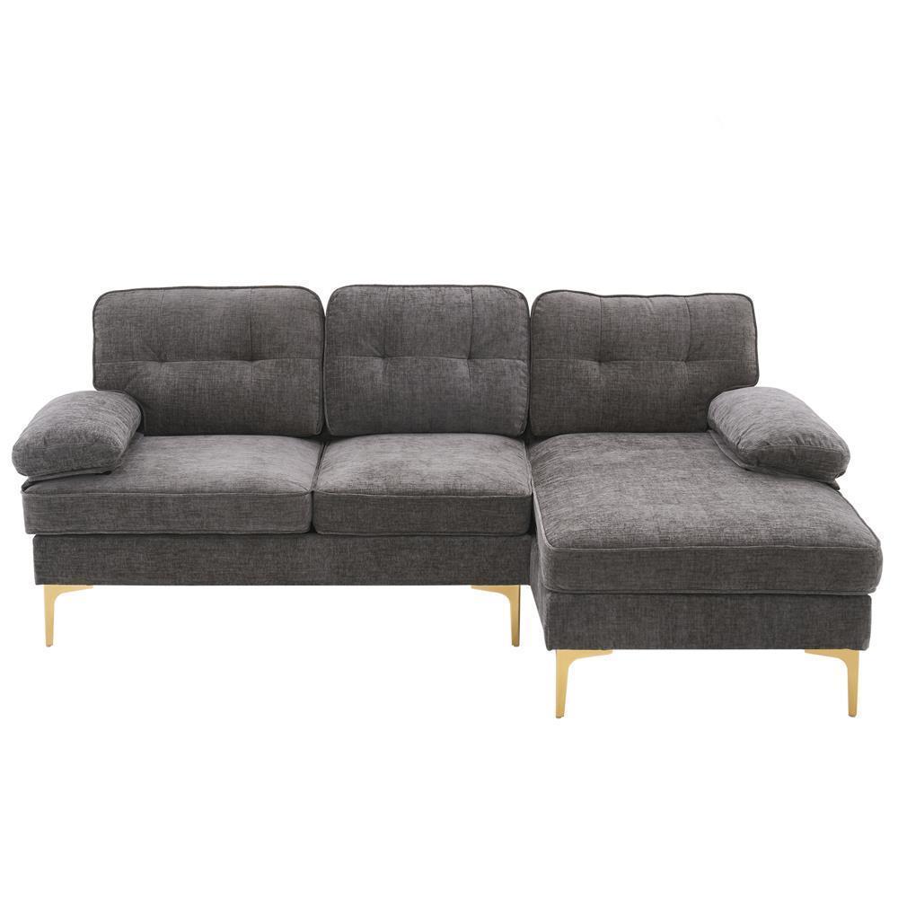 Sofa Set L Shape Sectional with Large Chaise and Gold Plated Legs Couch - Picture 9 of 31