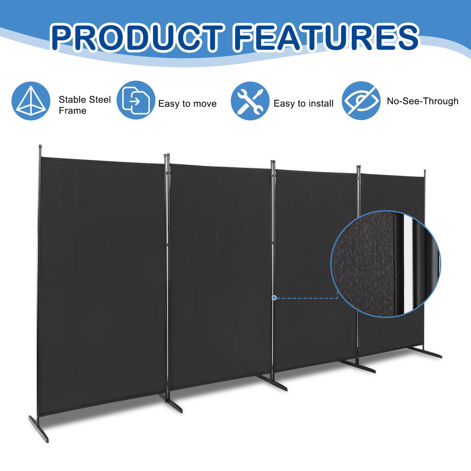 4 Panel Room Divider Folding Privacy Screen Home Office Separator 137 x 71 Inch