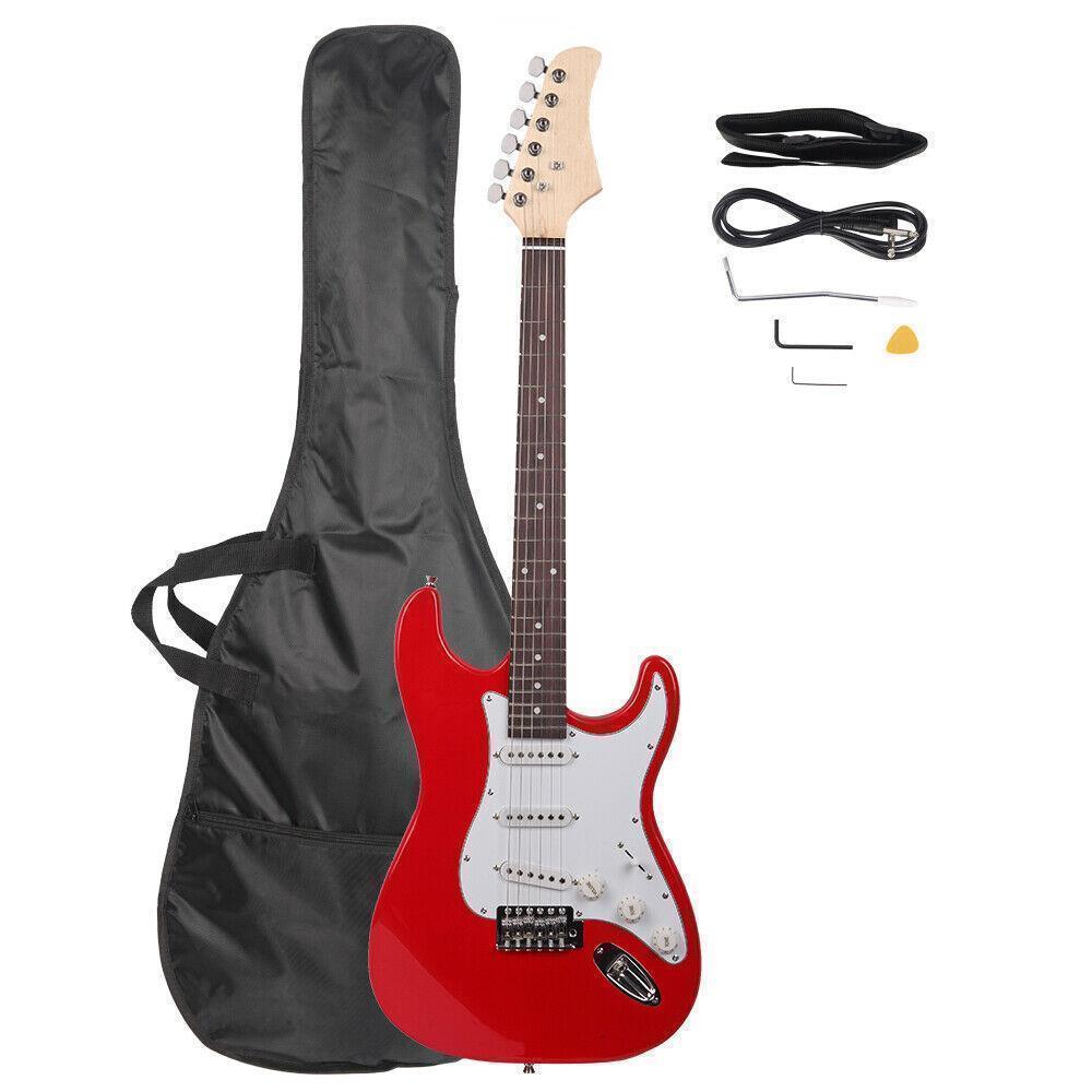 Color:Red:39.37" Beginner Sunset Electric Guitar +Bag Case +Cable +Strap +Picks 7 Color