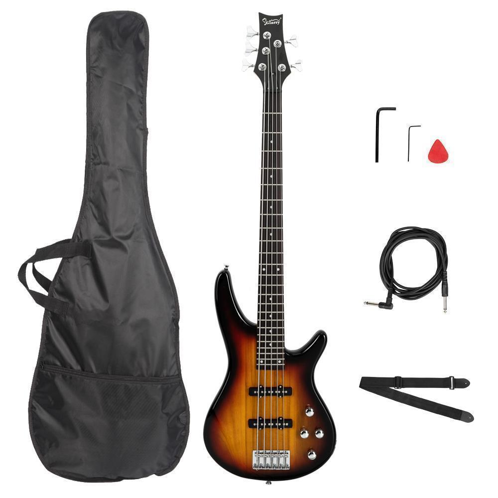 Color:Sunset:New Glarry Professional GIB Electric 5 String Bass Guitar with Bag Xmas Gift