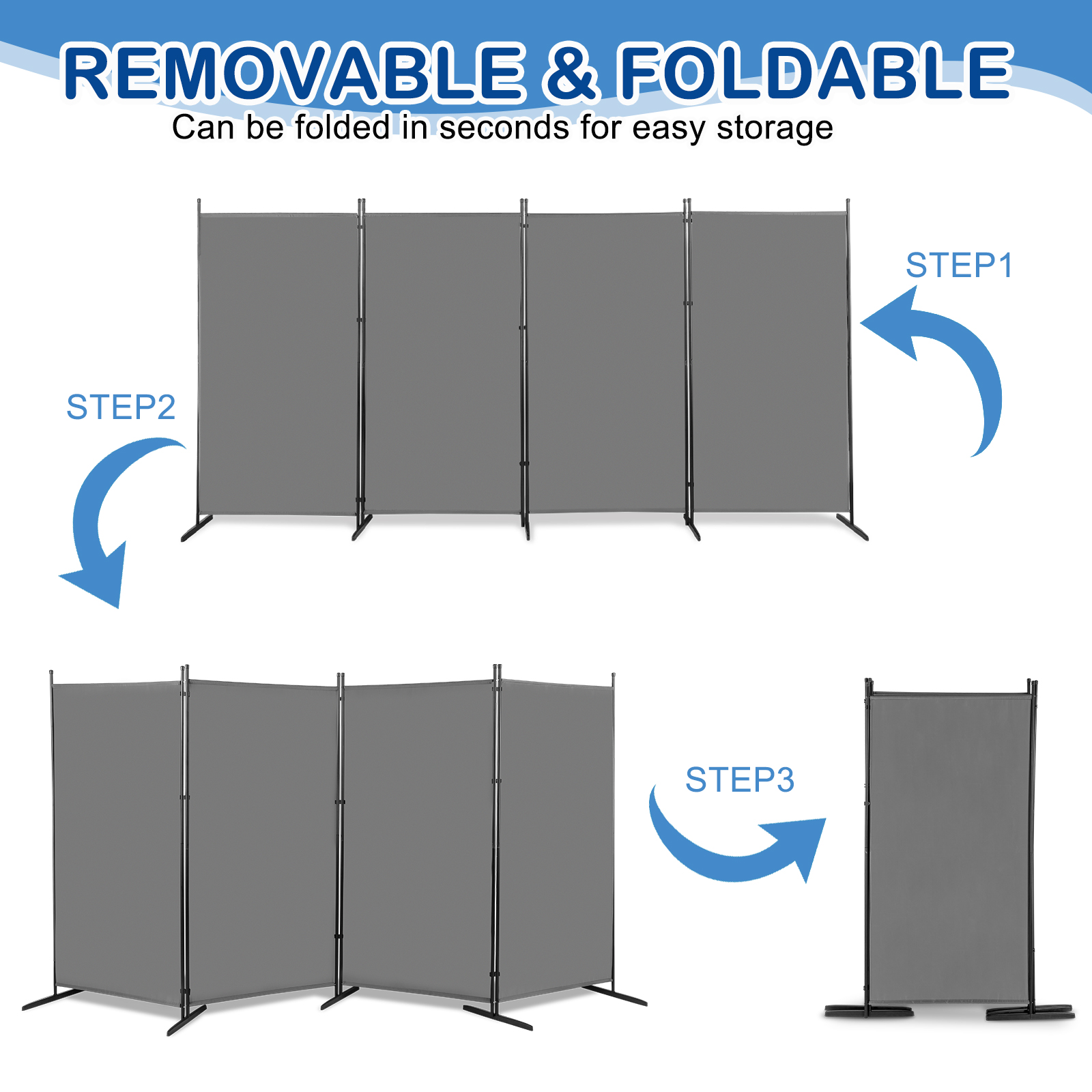 4 Panel Room Divider Folding Privacy Screen Wall Partition Home Office Separator