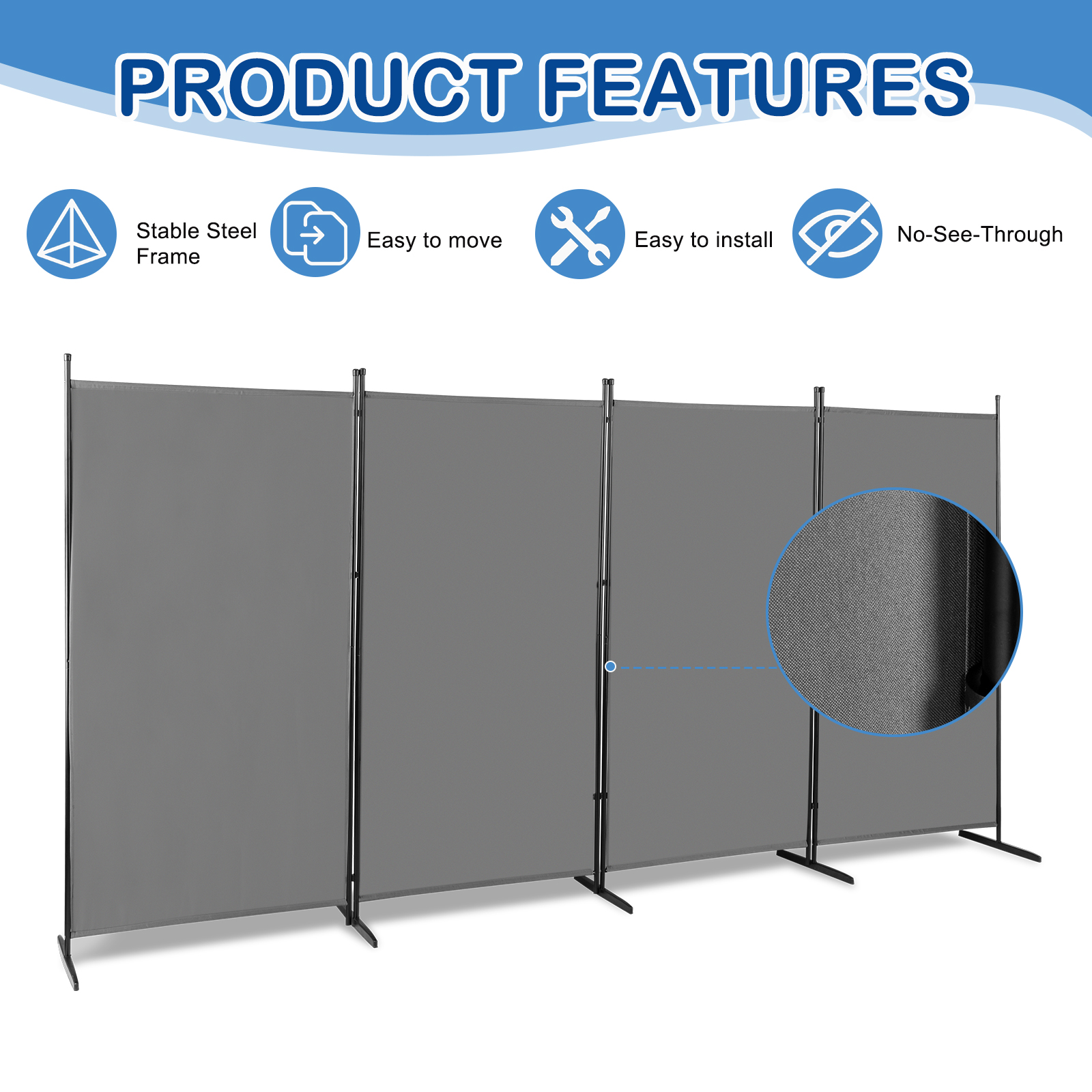 4 Panel Room Divider Folding Privacy Screen Wall Partition Home Office Separator