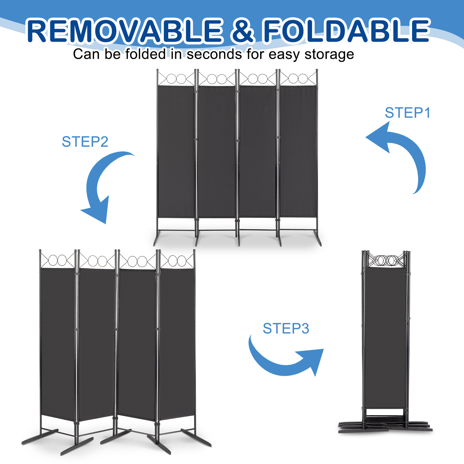 4 Panel Room Divider Folding Privacy Screen for Home Office Separator