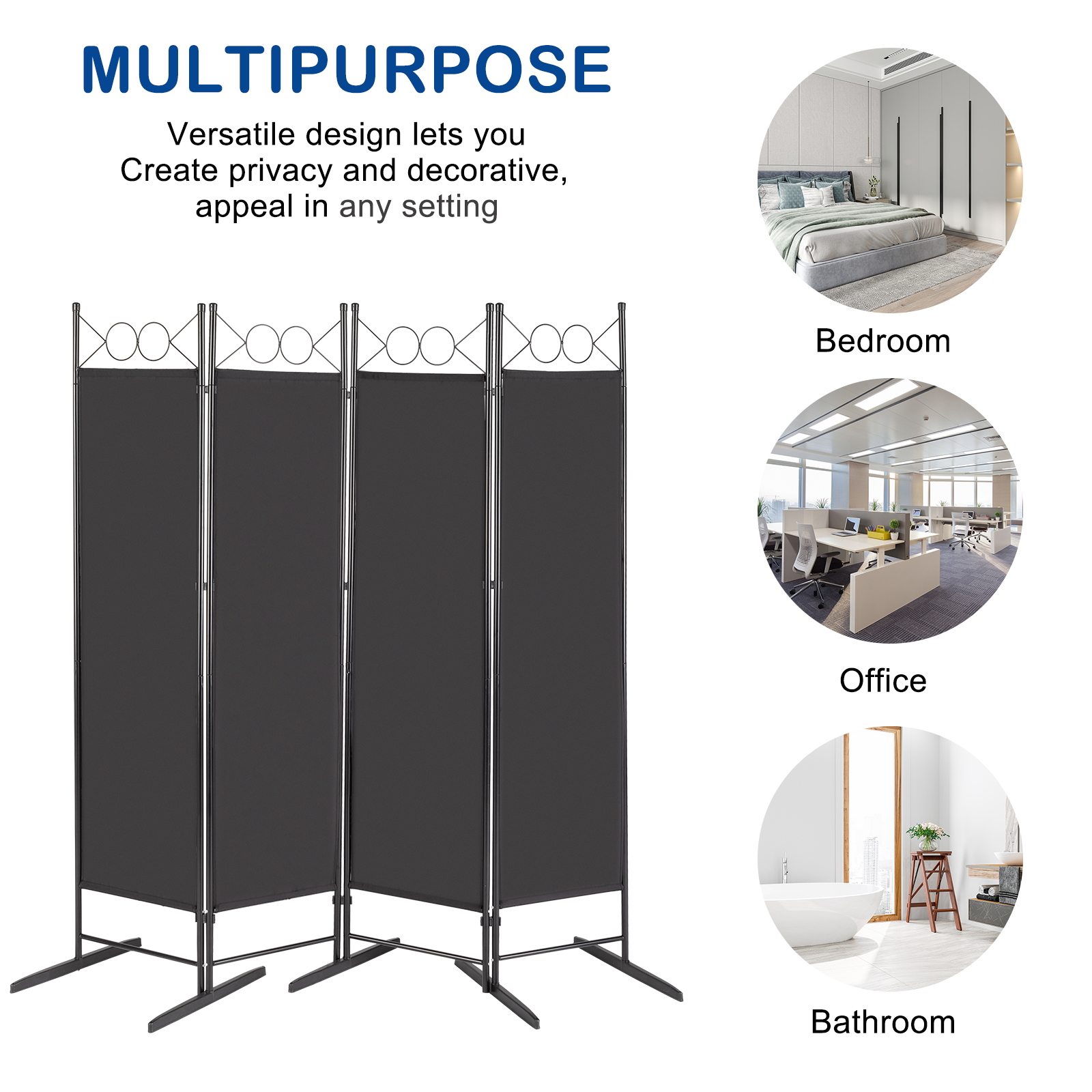 4 Panel Room Divider Folding Privacy Screen for Home Office Separator
