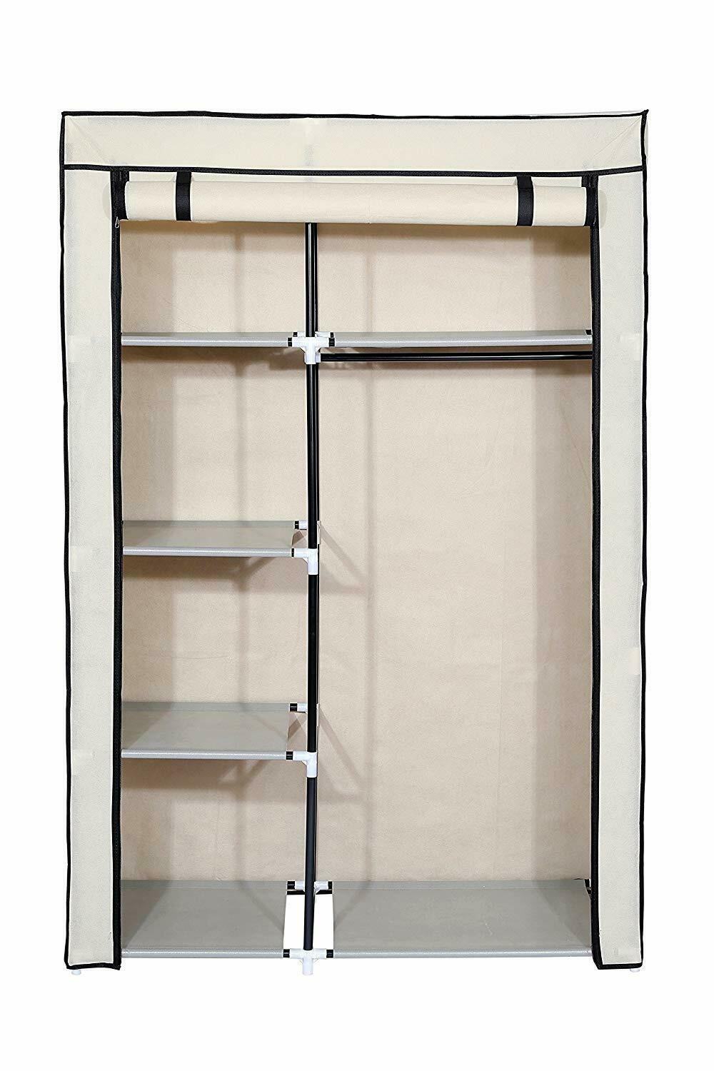 64" Portable Closet Storage Organizer Clothes Wardrobe Shoe Rack Shelf w/ Cover - Picture 17 of 20