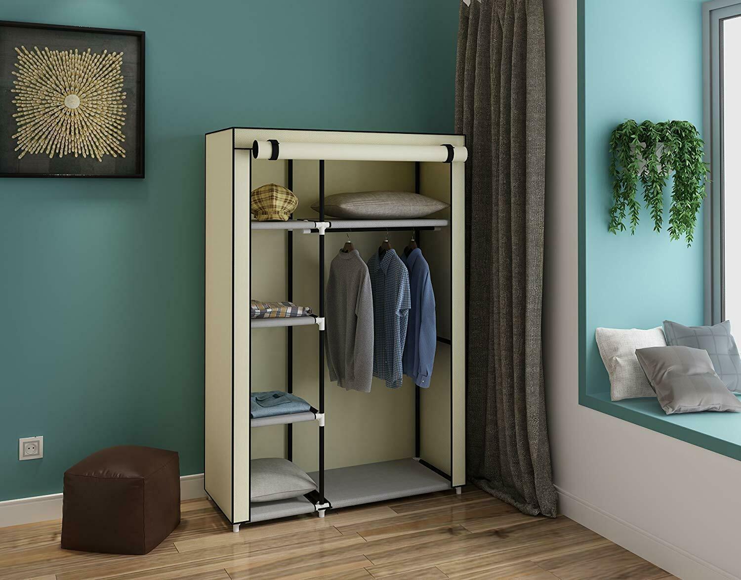 64" Portable Closet Storage Organizer Clothes Wardrobe Shoe Rack Shelf w/ Cover - Picture 16 of 20