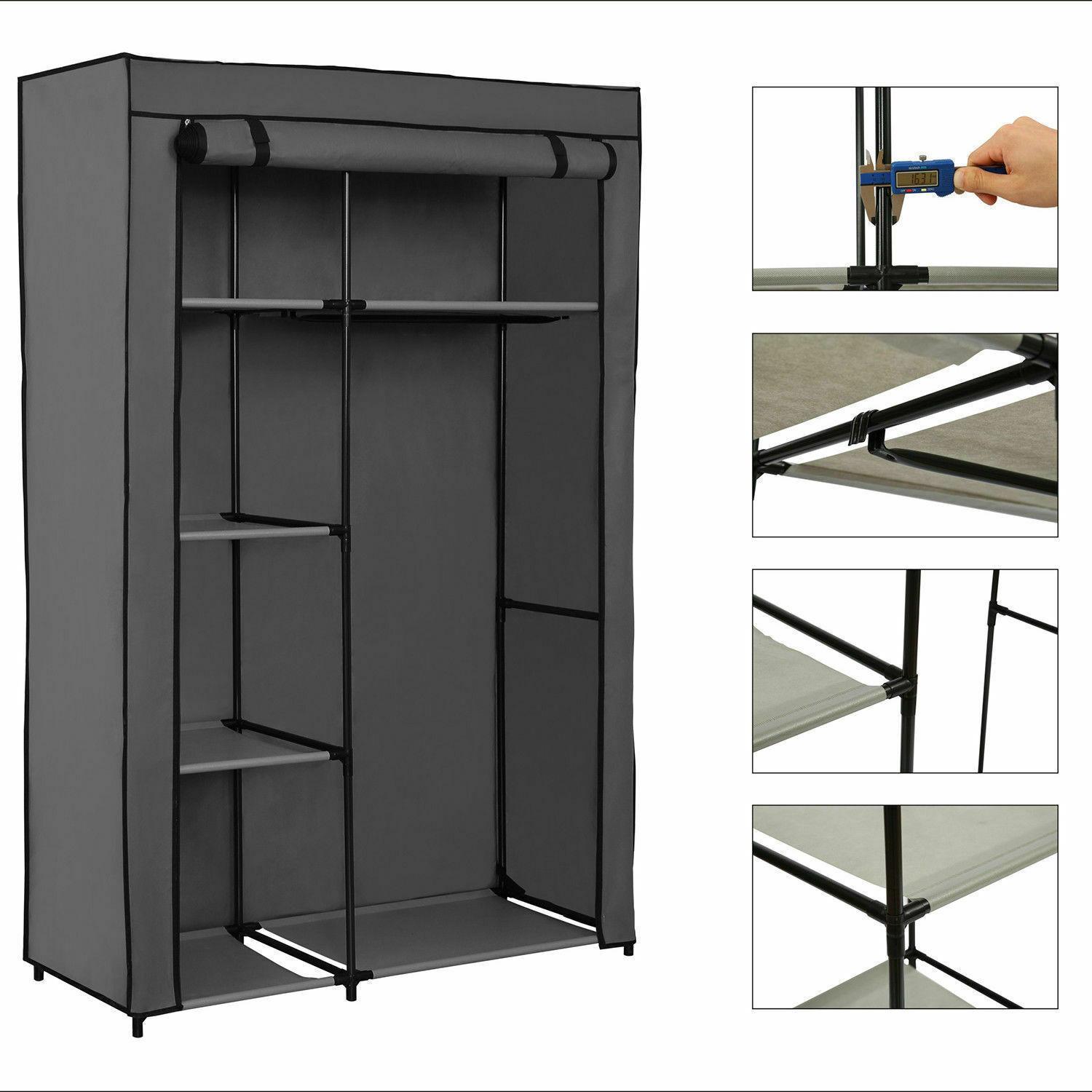 64" Portable Closet Storage Organizer Clothes Wardrobe Shoe Rack Shelf w/ Cover - Picture 14 of 20