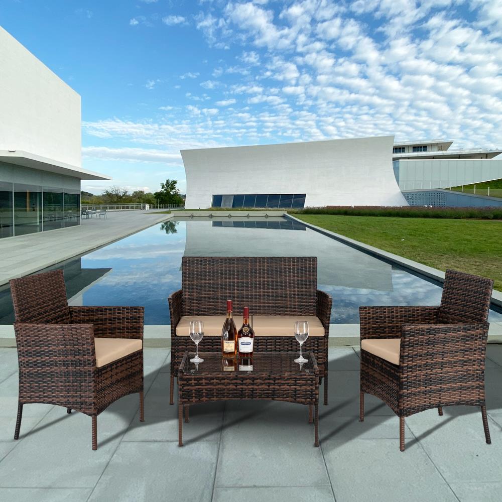 4Pcs Rattan Furniture Set Outdoor Patio Garden Sectional PE Wicker Cushion Sofa
