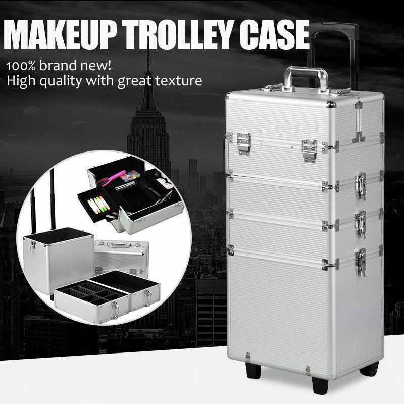 Aluminum 4 in1 Rolling Makeup Trolley Train Case Box Organizer Salon Cosmetic - Picture 9 of 11