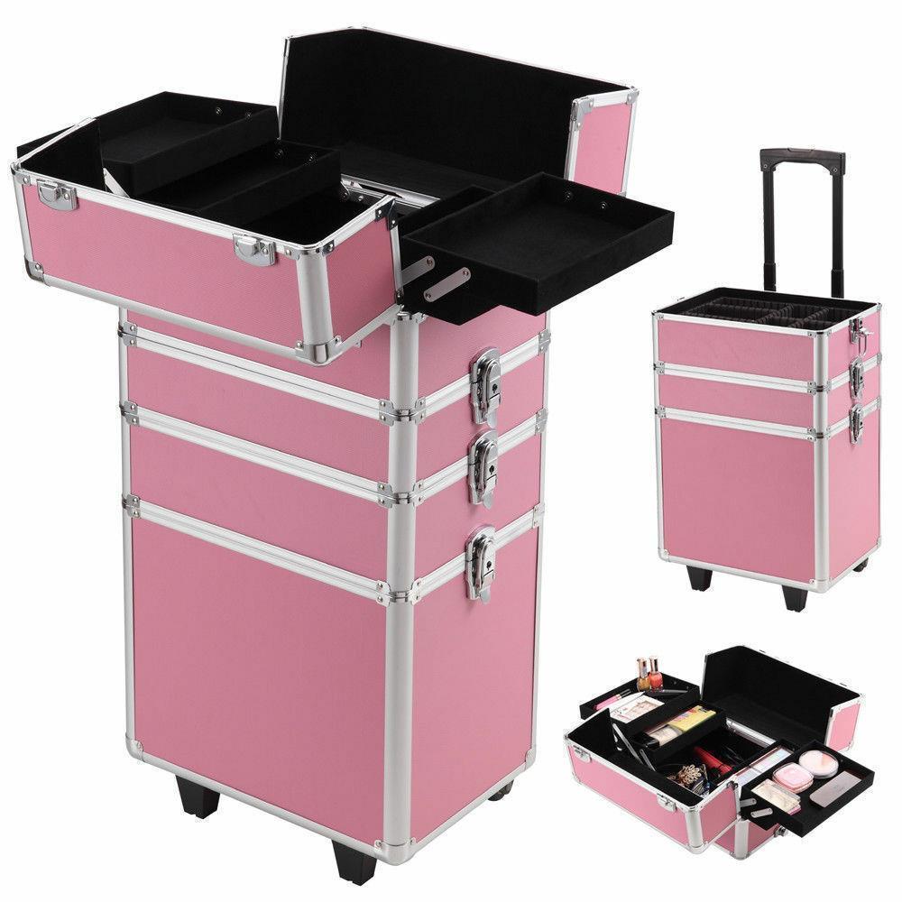 Aluminum 4 in1 Rolling Makeup Trolley Train Case Box Organizer Salon Cosmetic - Picture 8 of 11