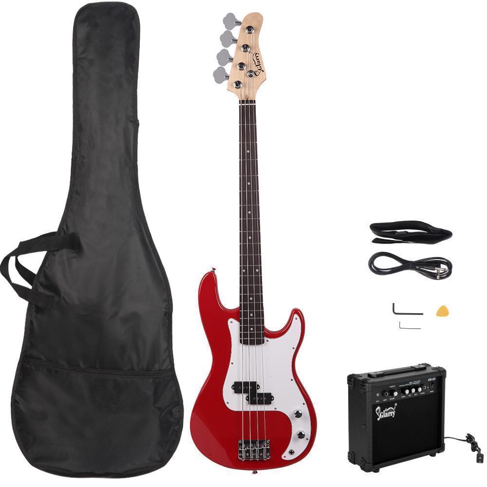 Color:Red:Glarry School Band Basswood 4 Strings Electric Guitar Bass W/ 20W AMP