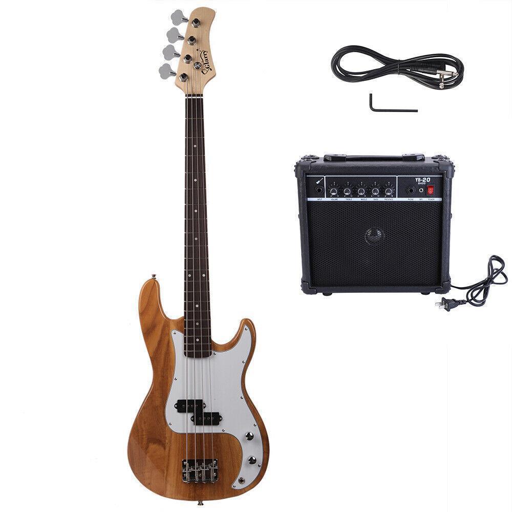 Color:Natural:Glarry School Band Basswood 4 Strings Electric Guitar Bass W/ 20W AMP