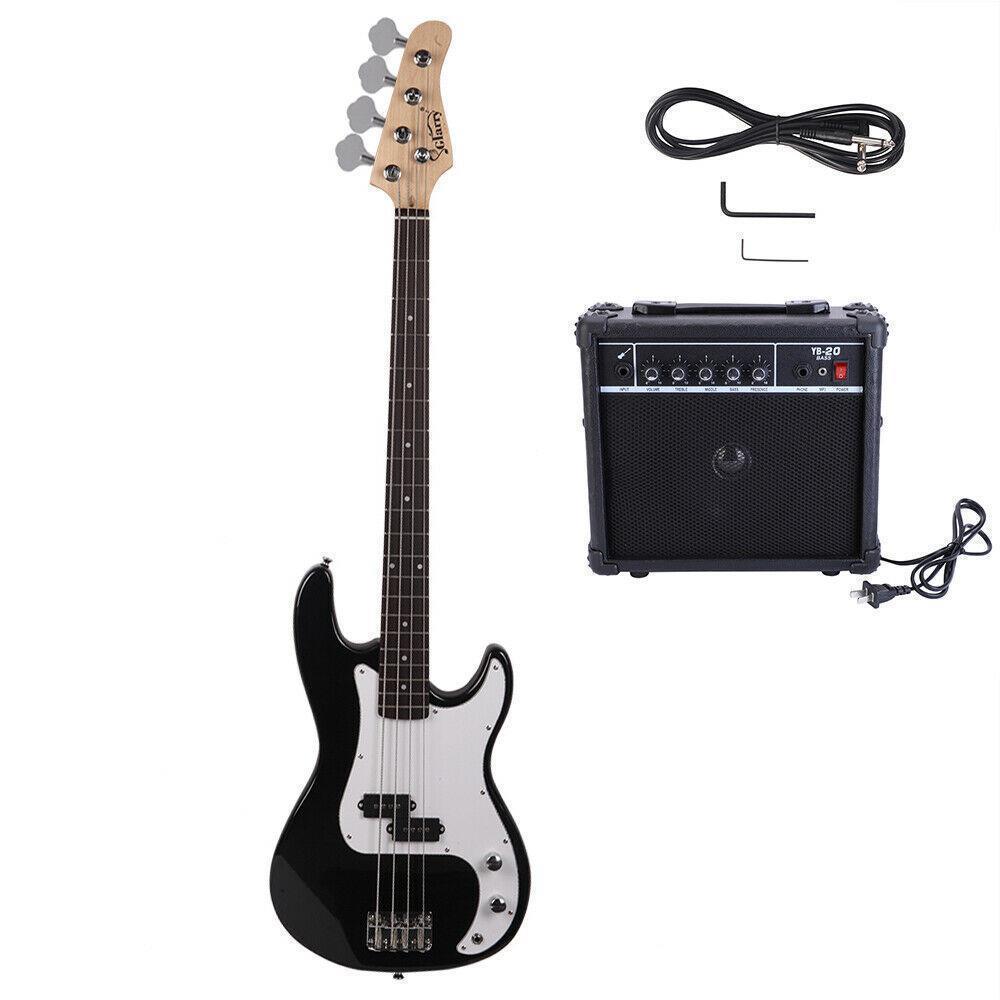 Color:Black:Glarry School Band Basswood 4 Strings Electric Guitar Bass W/ 20W AMP