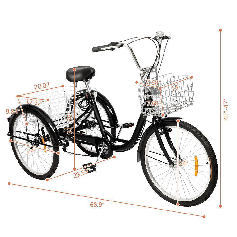 24'' 26'' Adult Tricycle 7 Speed Bicycle 3 Wheel Bike Cruiser Trike w/ Basket - Picture 10 of 18