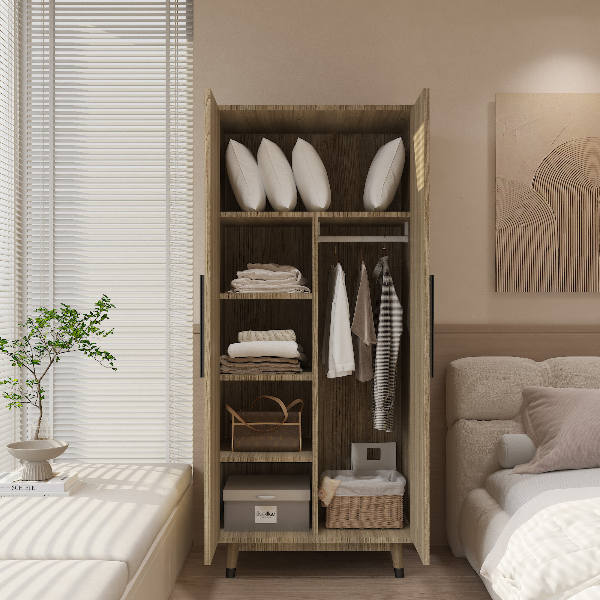 70inch Armoire Wardrobe Bedroom Closet 2 Door With Hanging Rod Organizer Cabinet - Picture 8 of 8