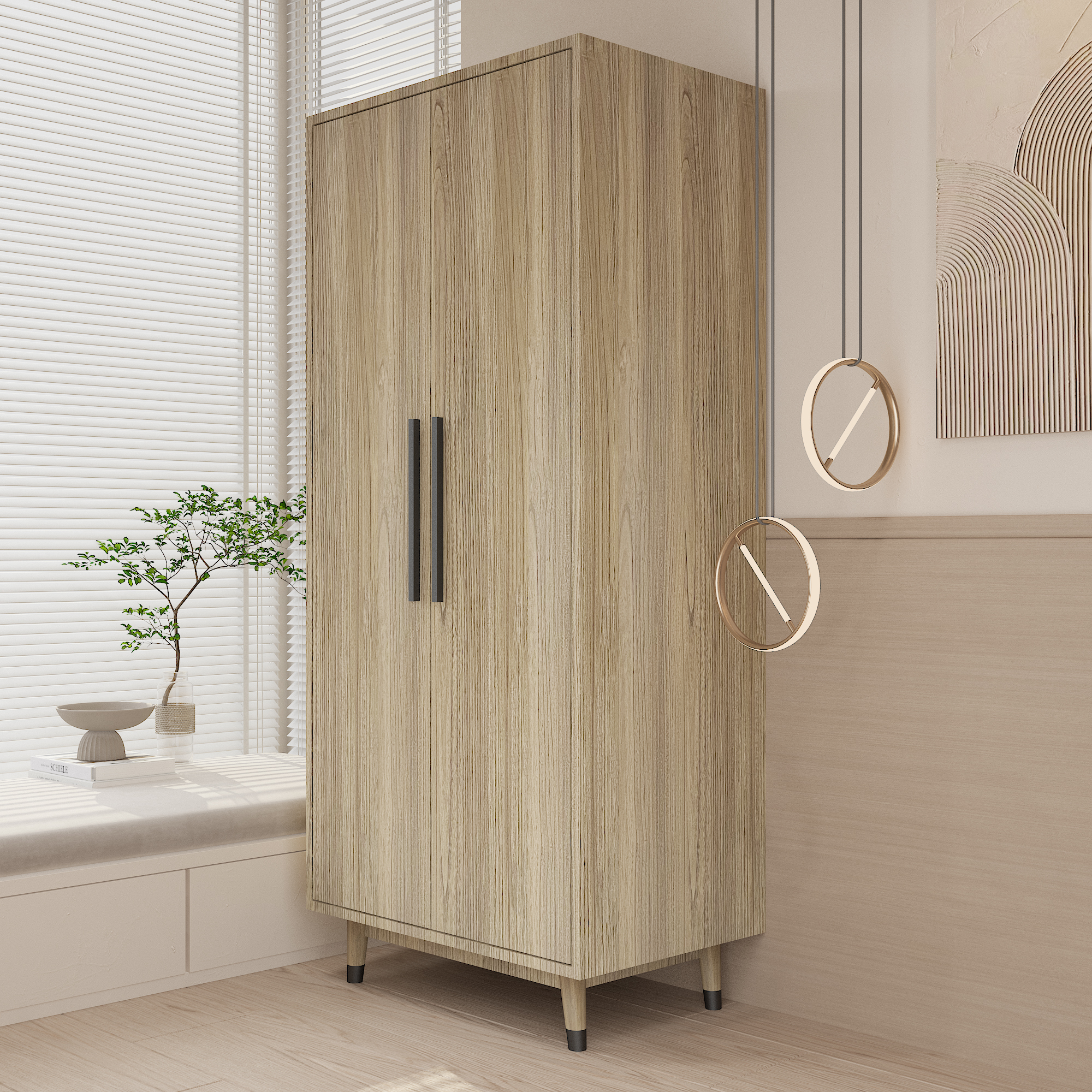 70inch Armoire Wardrobe Bedroom Closet 2 Door With Hanging Rod Organizer Cabinet - Picture 7 of 8