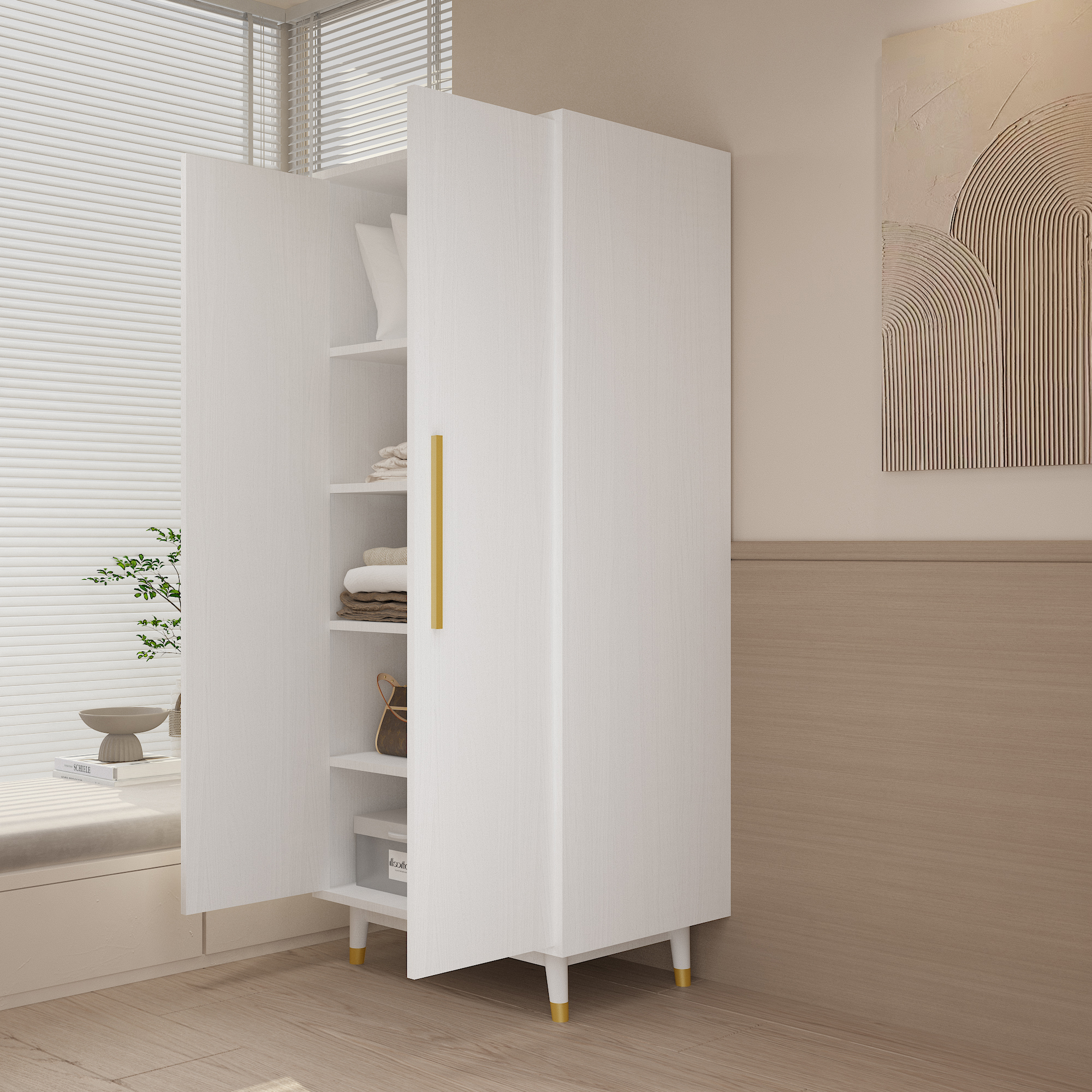 70inch Armoire Wardrobe Bedroom Closet 2 Door With Hanging Rod Organizer Cabinet - Picture 6 of 8