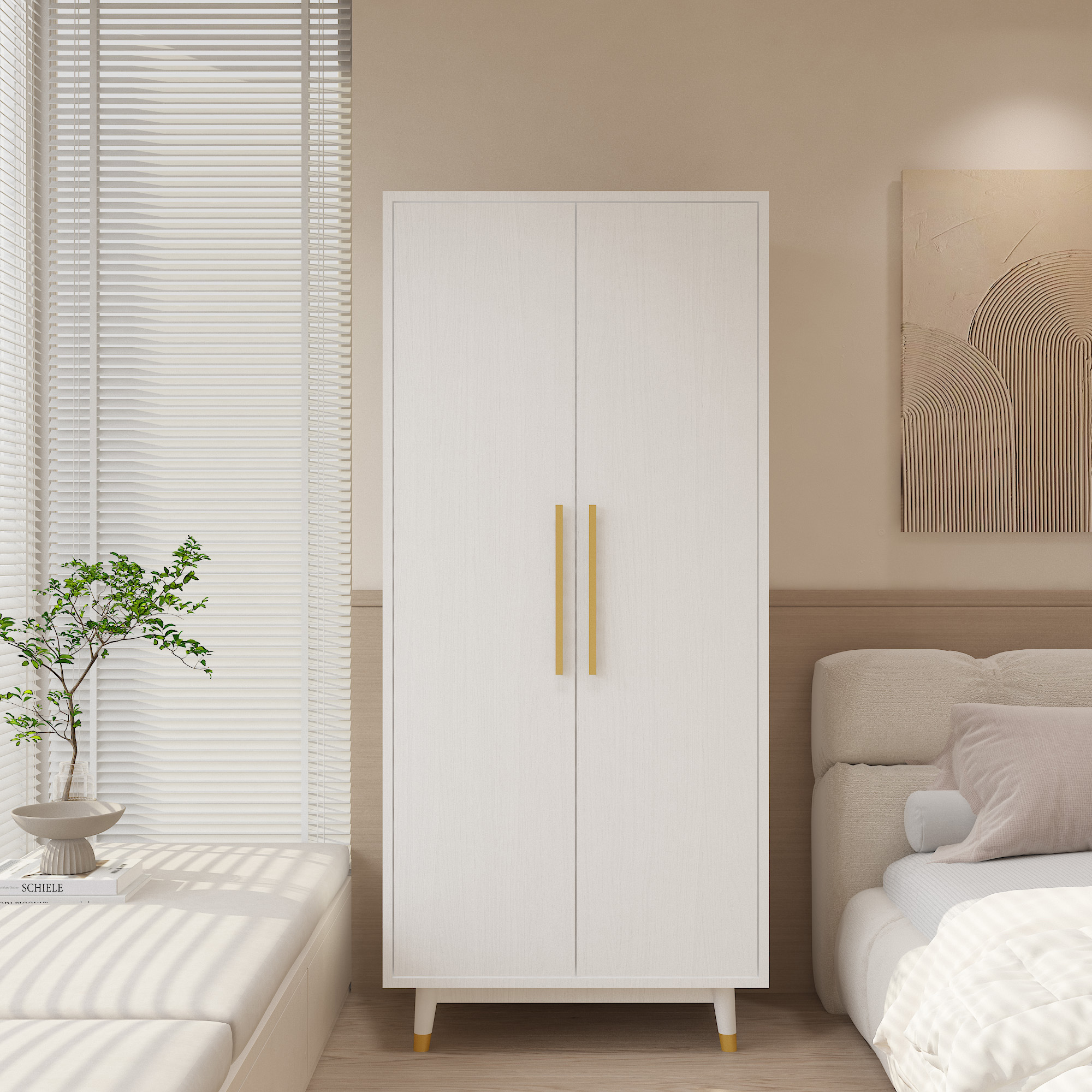 70inch Armoire Wardrobe Bedroom Closet 2 Door With Hanging Rod Organizer Cabinet - Picture 2 of 8