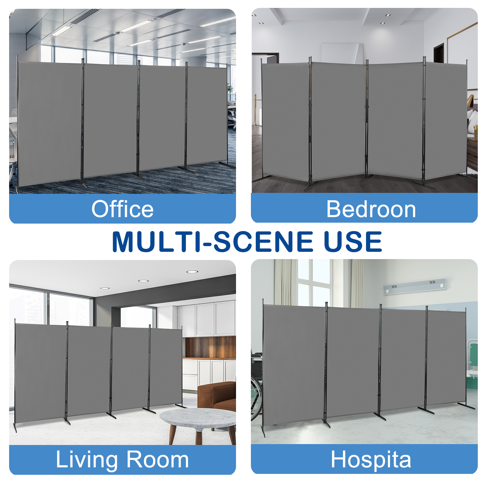 Room Divider 4 Panel Privacy Screens Home Office Folding 137" x 71"
