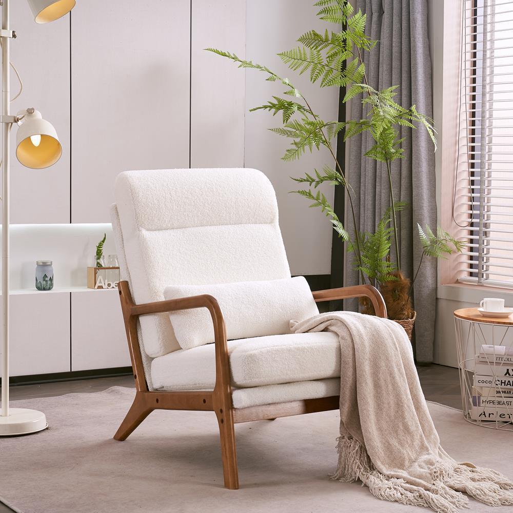 Mid-Century Accent Chair Reading Armchair Upholstered Single Sofa High Back - Picture 49 of 49