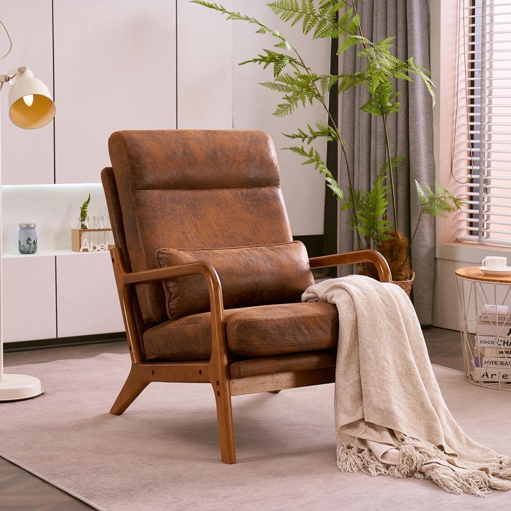 Mid-Century Accent Chair Reading Armchair Upholstered Single Sofa High Back - Picture 43 of 49