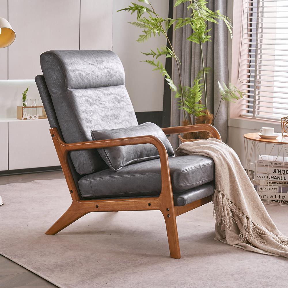 Mid-Century Accent Chair Reading Armchair Upholstered Single Sofa High Back - Picture 37 of 49