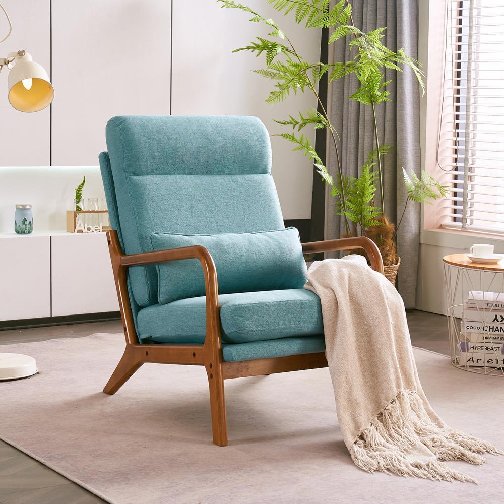 Mid-Century Accent Chair Reading Armchair Upholstered Single Sofa High Back - Picture 25 of 49