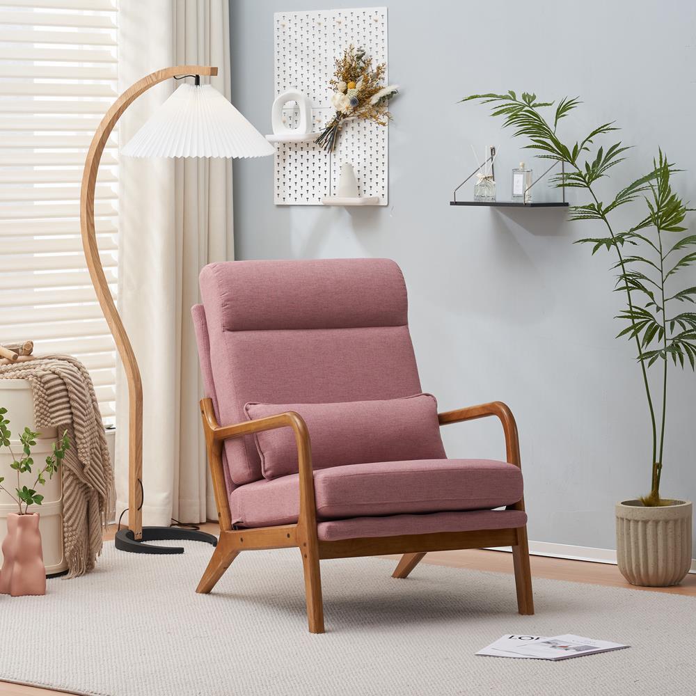 Mid-Century Accent Chair Reading Armchair Upholstered Single Sofa High Back - Picture 19 of 49