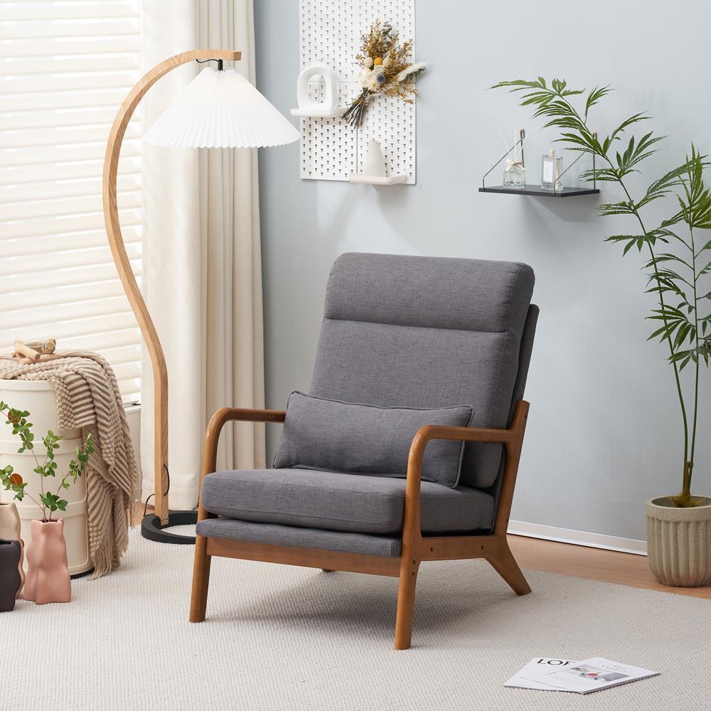 Mid-Century Accent Chair Reading Armchair Upholstered Single Sofa High Back - Picture 13 of 49