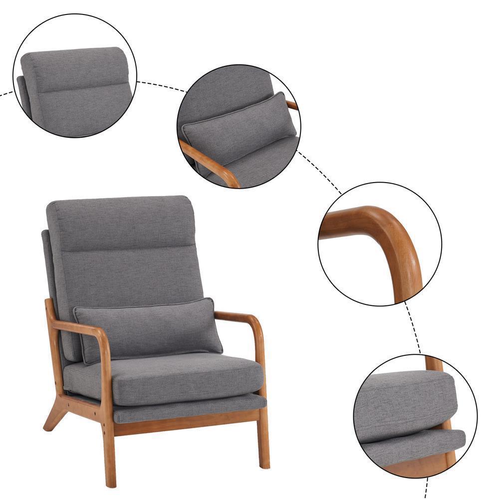 Mid-Century Accent Chair Reading Armchair Upholstered Single Sofa High Back - Picture 9 of 49