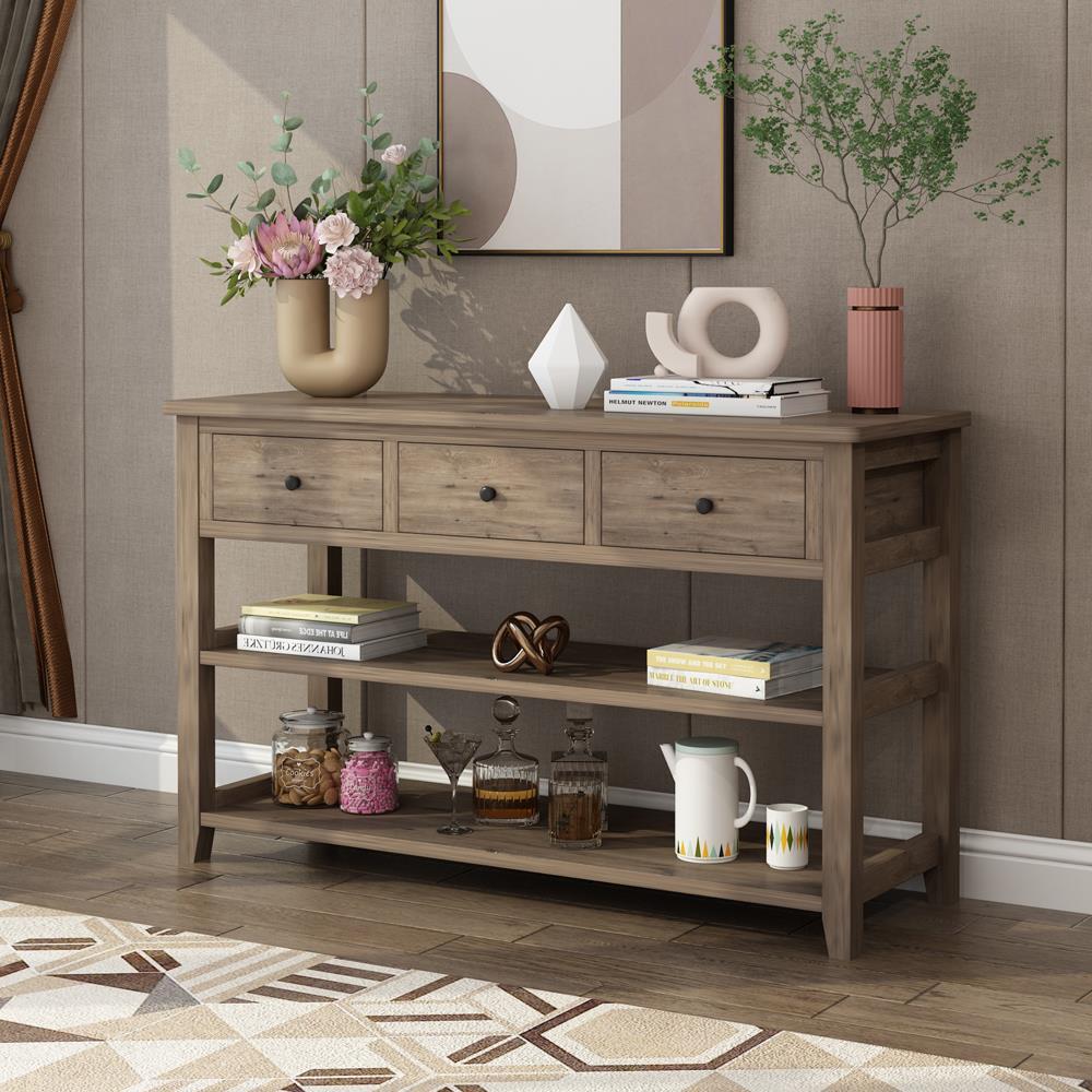 Console Table for Entryway Hallway with 3 Storage Drawers and 3 Bottom Shelf - Picture 14 of 17