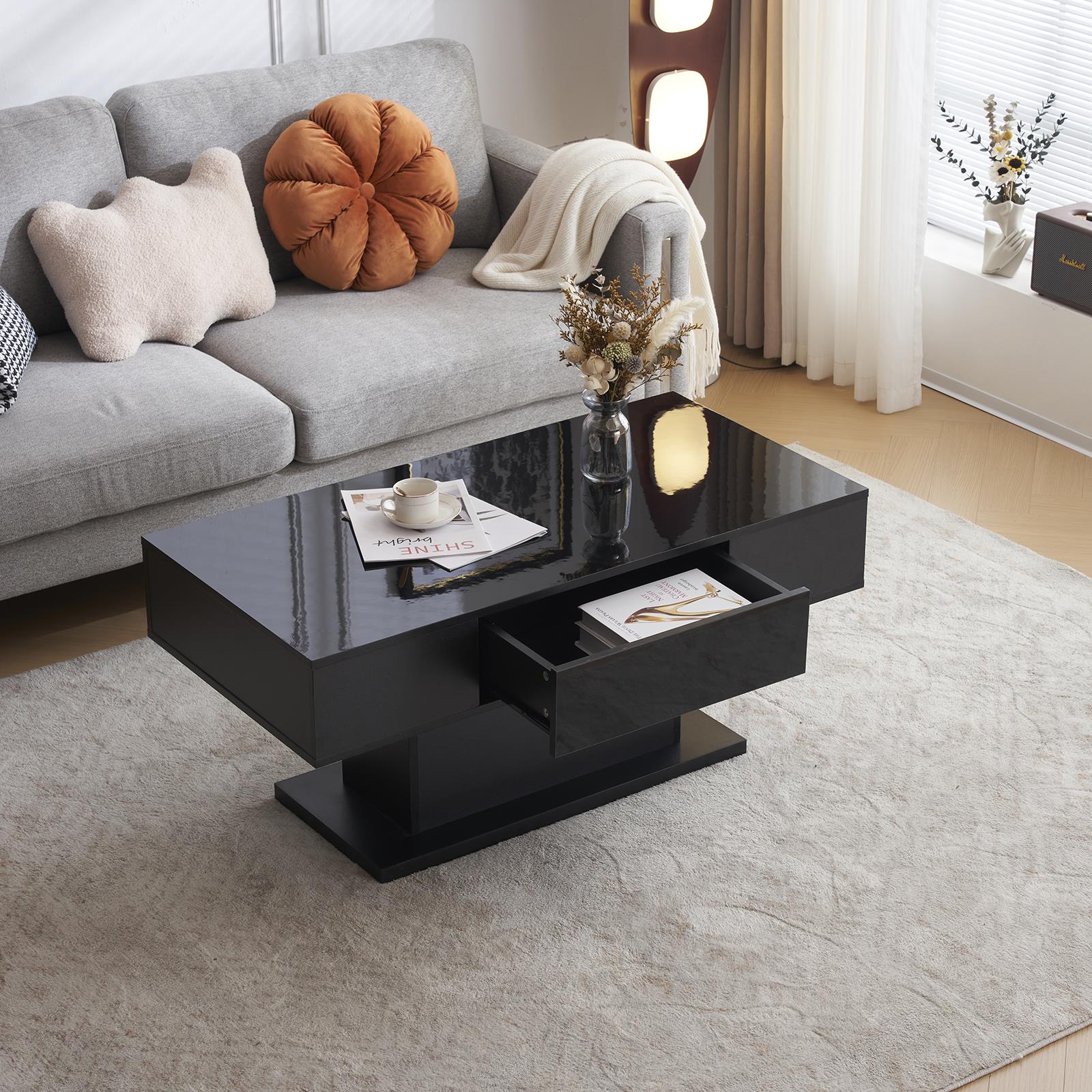 Modern High Gloss LED Coffee Table Center Cocktail Table with Drawer ...