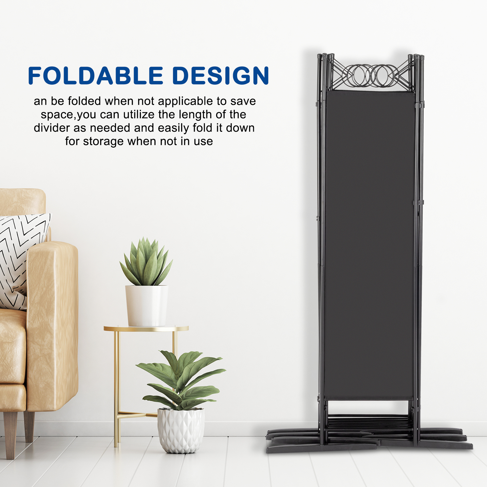 6ft 6-Panel Folding Privacy Screen Room Divider Multipurpose Decoration