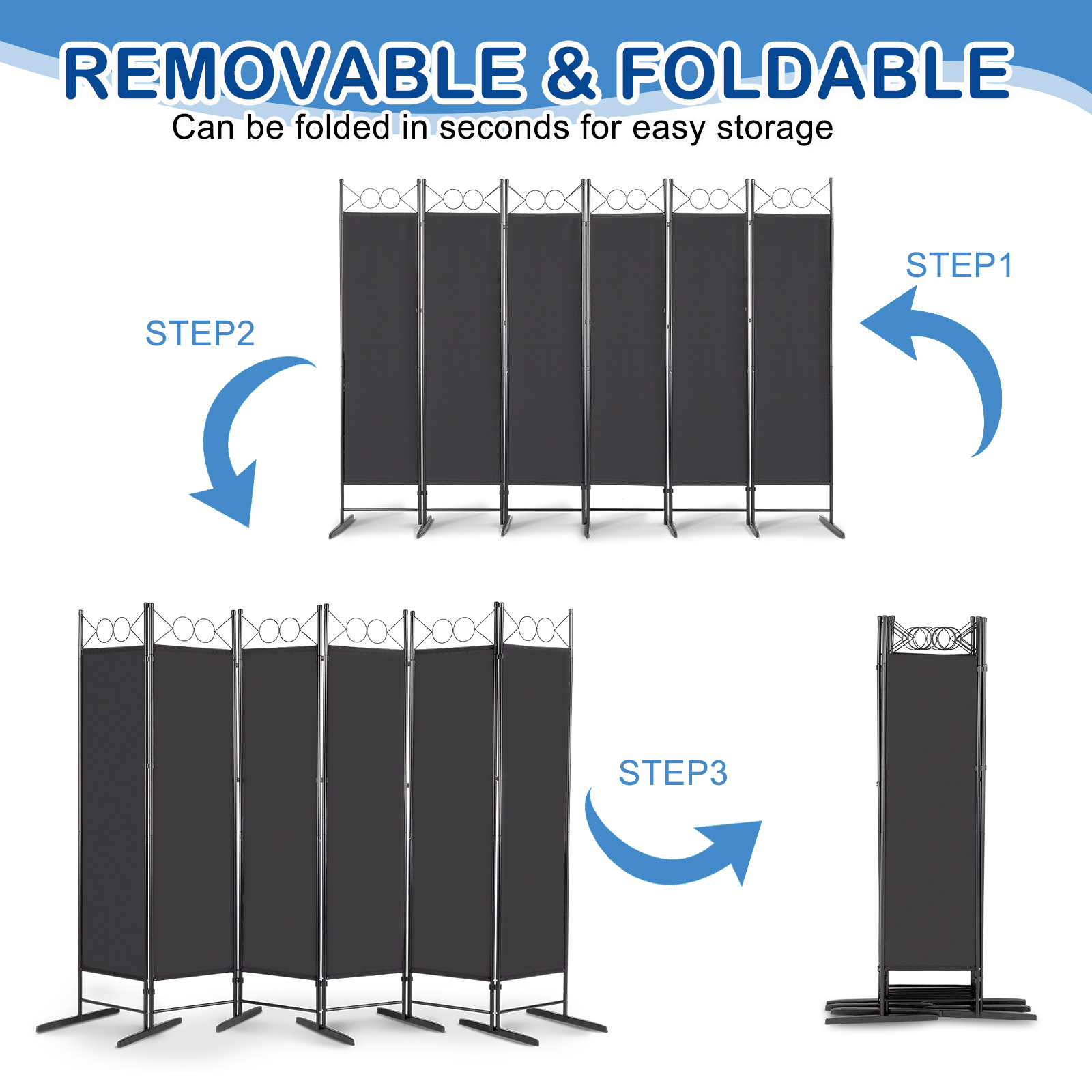 6ft 6-Panel Folding Privacy Screen Room Divider Multipurpose Decoration