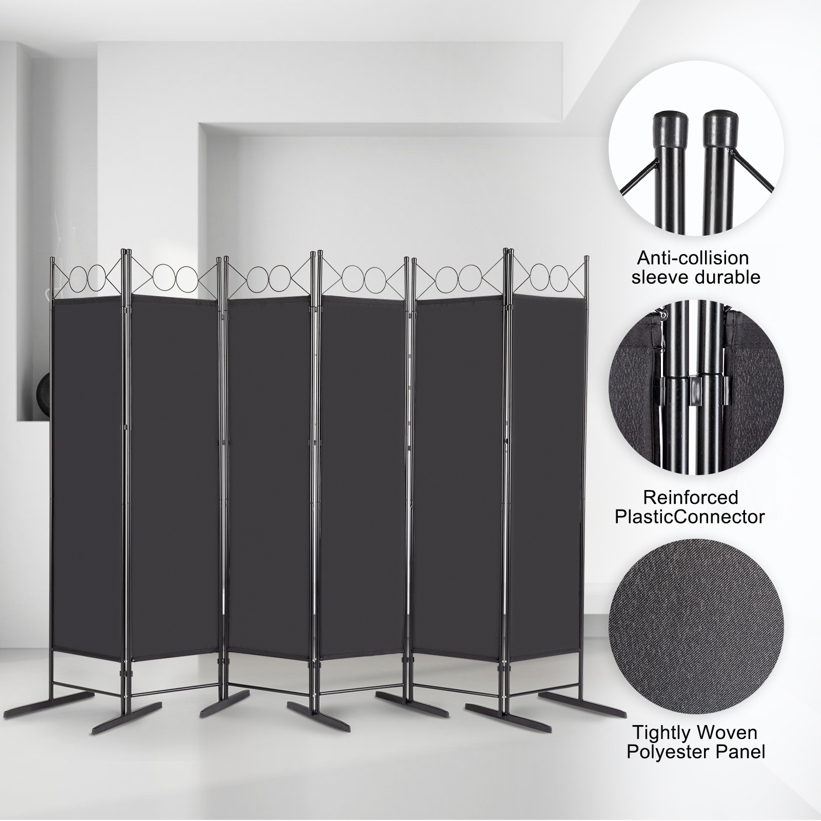 6ft 6-Panel Folding Privacy Screen Room Divider Multipurpose Decoration